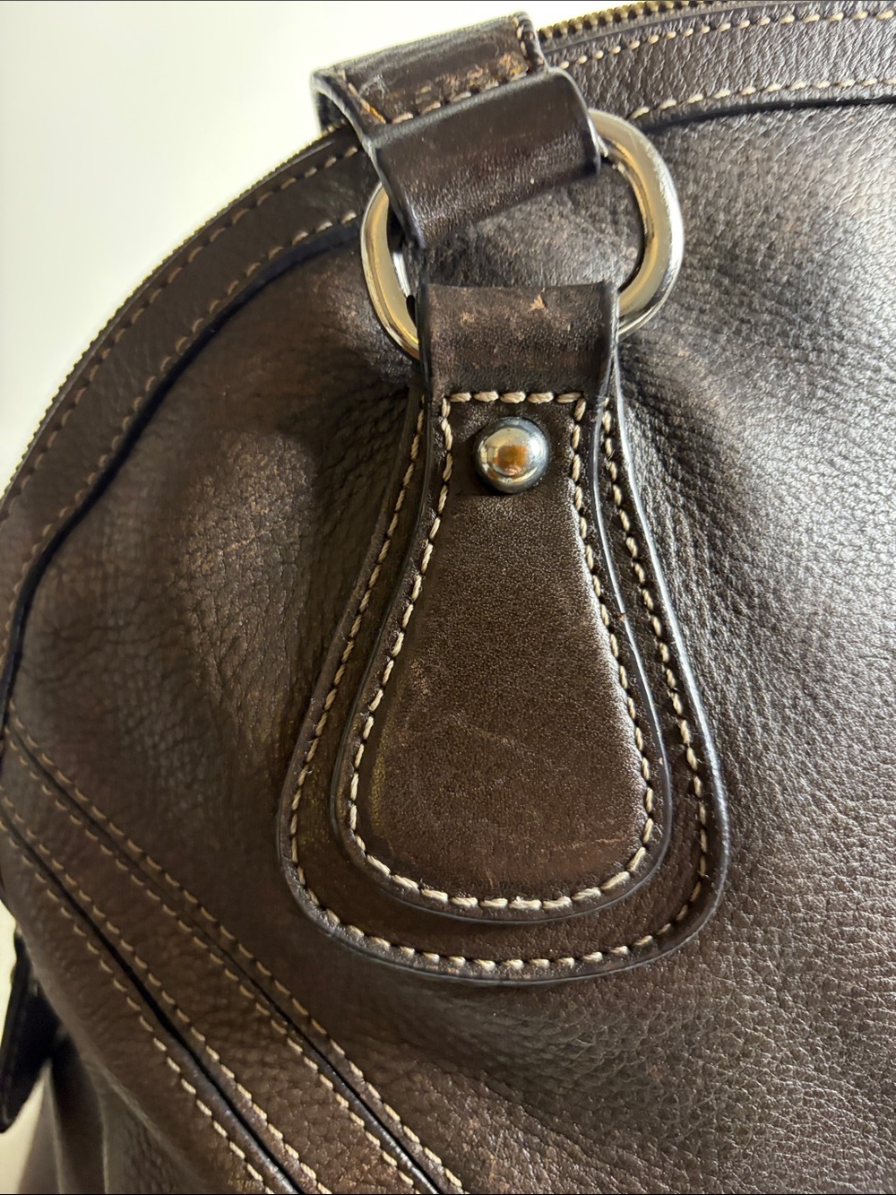 Danier Dark Brown Leather Satchel with Metal Logo Plate - Picture 4 of 16